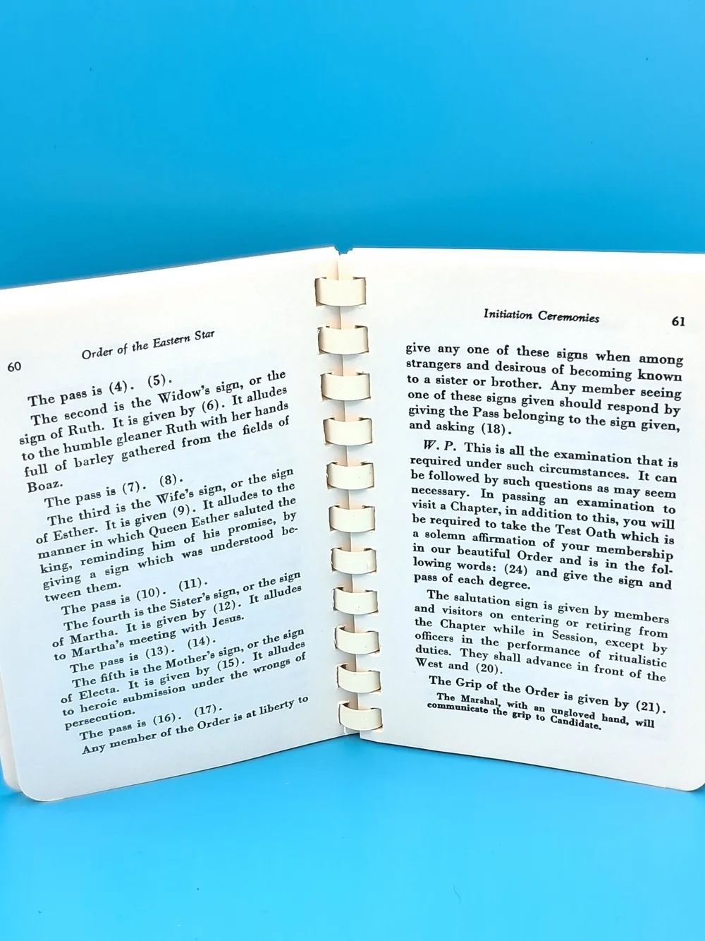 vintage spiral Bound book published  The Grand Chapter Order of the Eastern Star
